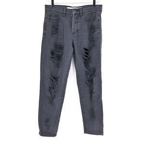 BRANDY MELVILLE Womens Gray Destroyed Straight Leg Mom Jeans Button Fly Size 27